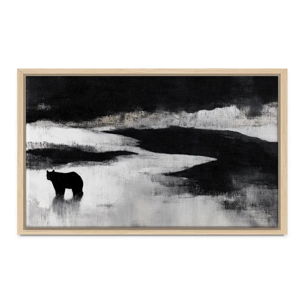 Bear By A River In Foggy Landscape Canvas Print Bear By A River In Foggy Landscape Canvas Print wall art product Chromatic Storm Studio