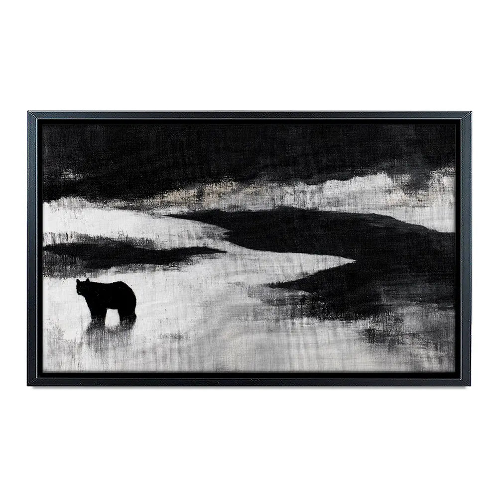 Bear By A River In Foggy Landscape Canvas Print Bear By A River In Foggy Landscape Canvas Print wall art product Chromatic Storm Studio
