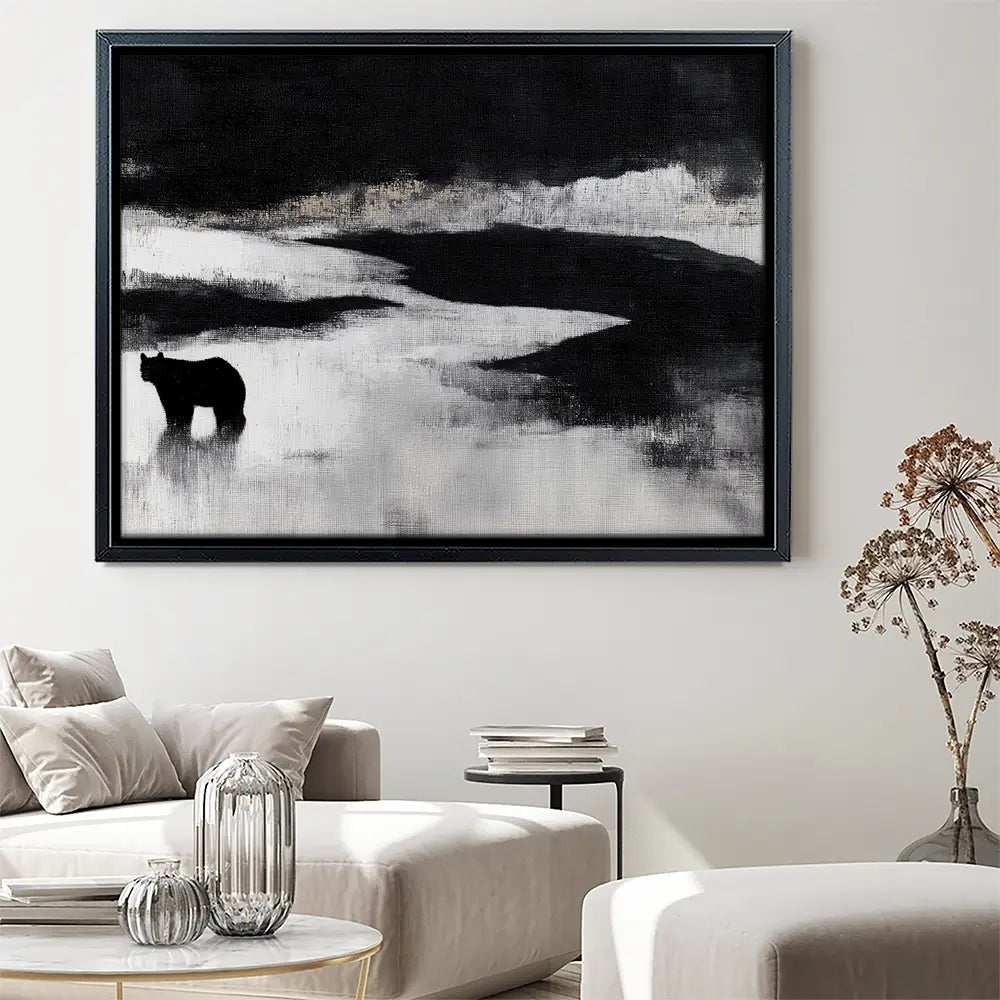 Bear By A River In Foggy Landscape Canvas Print Bear By A River In Foggy Landscape Canvas Print wall art product Chromatic Storm Studio