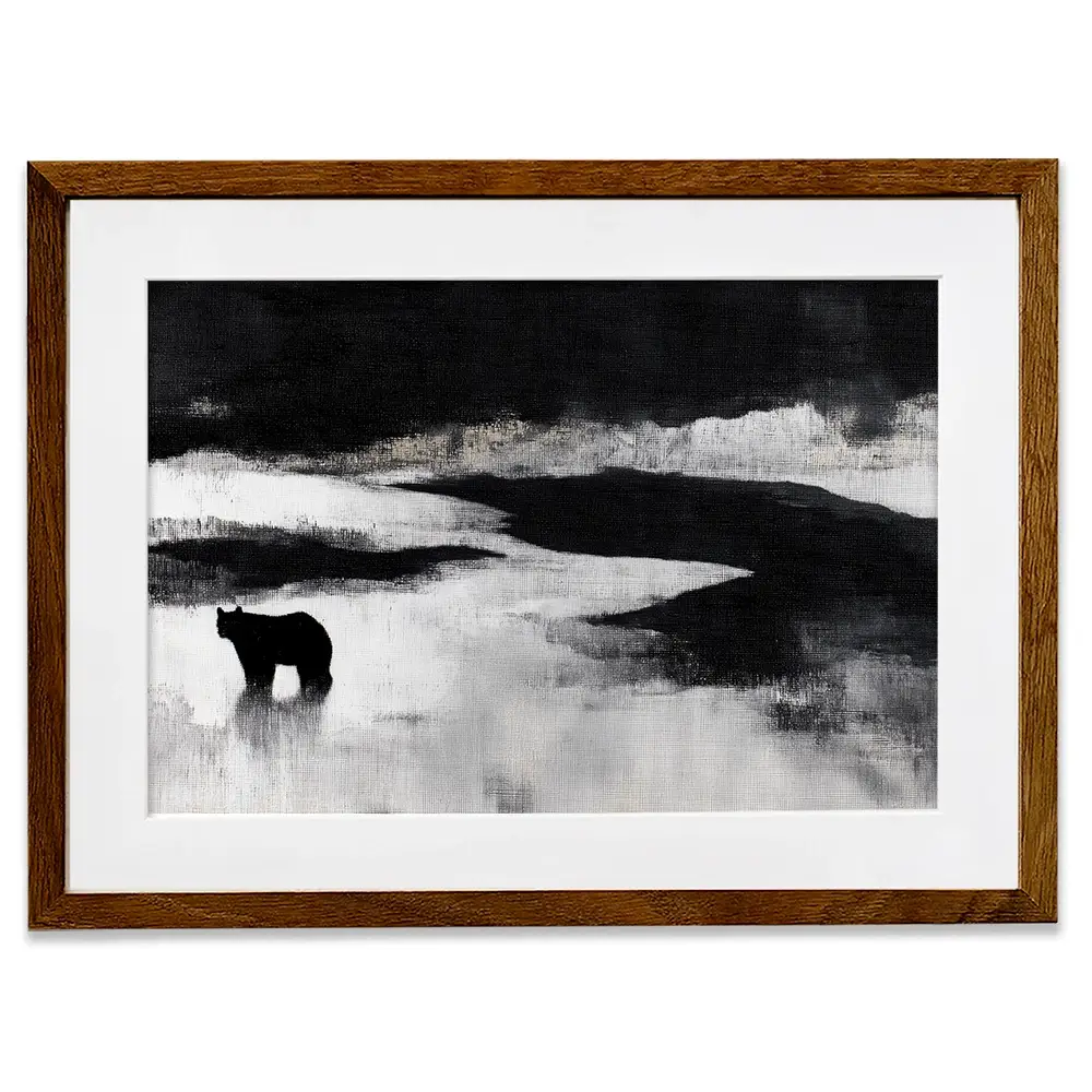 Bear By A River In Foggy Landscape Framed Art Print Bear By A River In Foggy Landscape Framed Art Print wall art product Chromatic Storm Studio