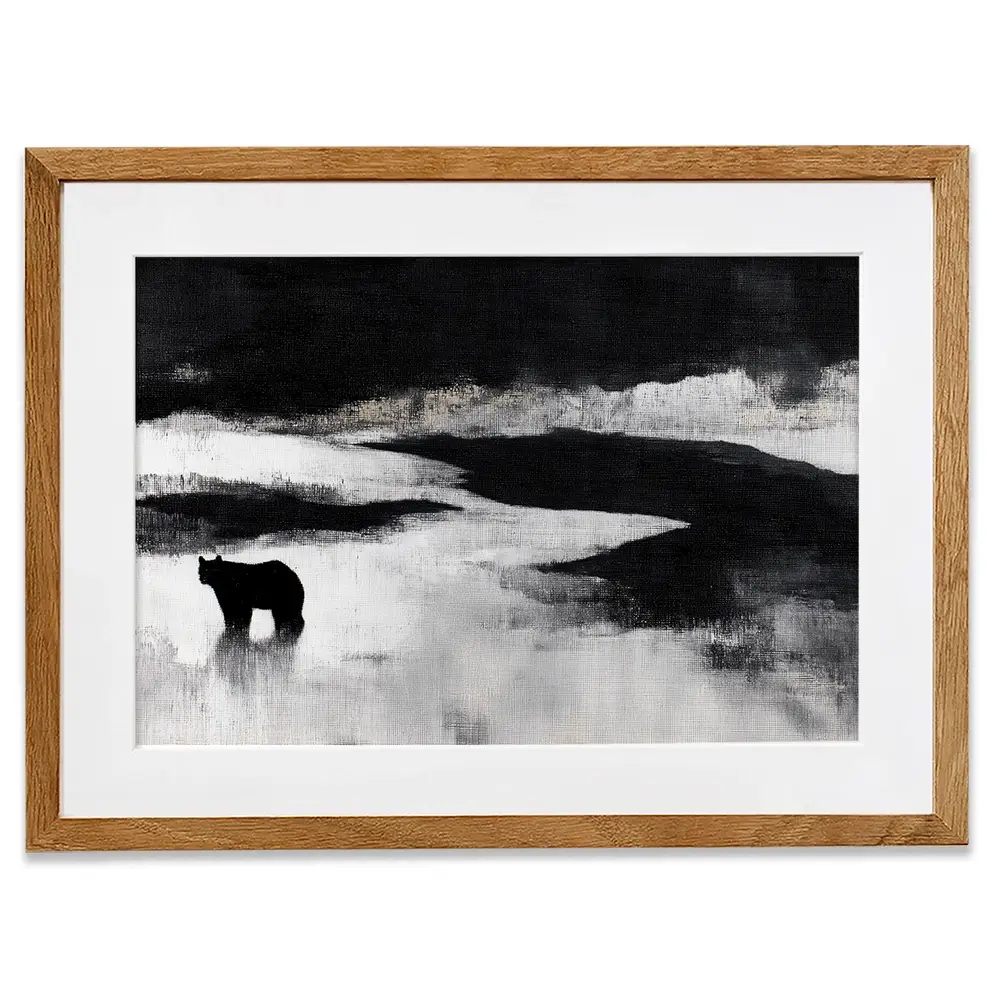 Bear By A River In Foggy Landscape Framed Art Print Bear By A River In Foggy Landscape Framed Art Print wall art product Chromatic Storm Studio