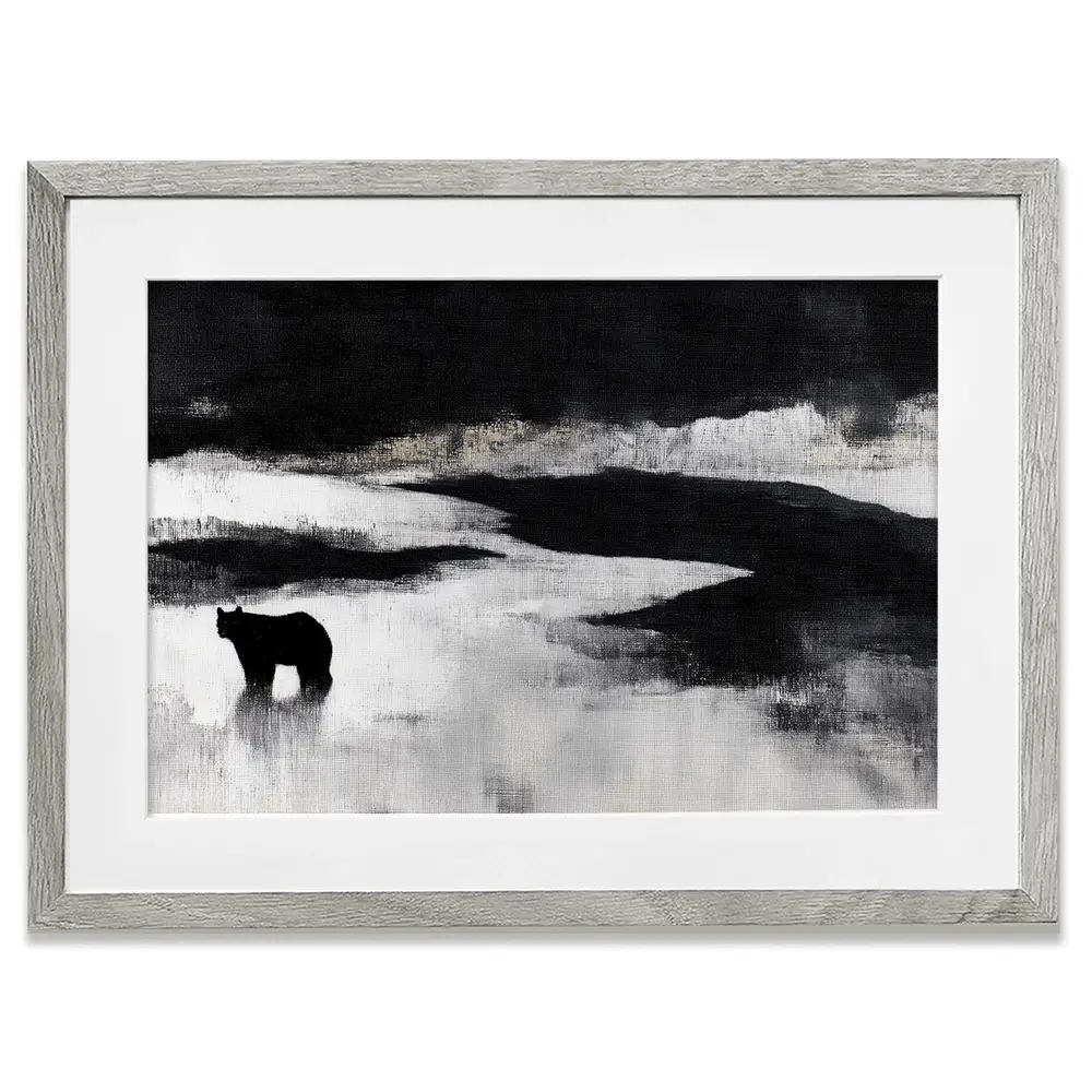 Bear By A River In Foggy Landscape Framed Art Print Bear By A River In Foggy Landscape Framed Art Print wall art product Chromatic Storm Studio