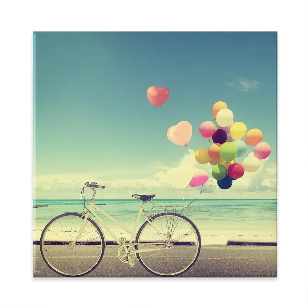 Bicycle And Balloons Square Canvas Print Bicycle And Balloons Square Canvas Print wall art product jakkapan / Shutterstock