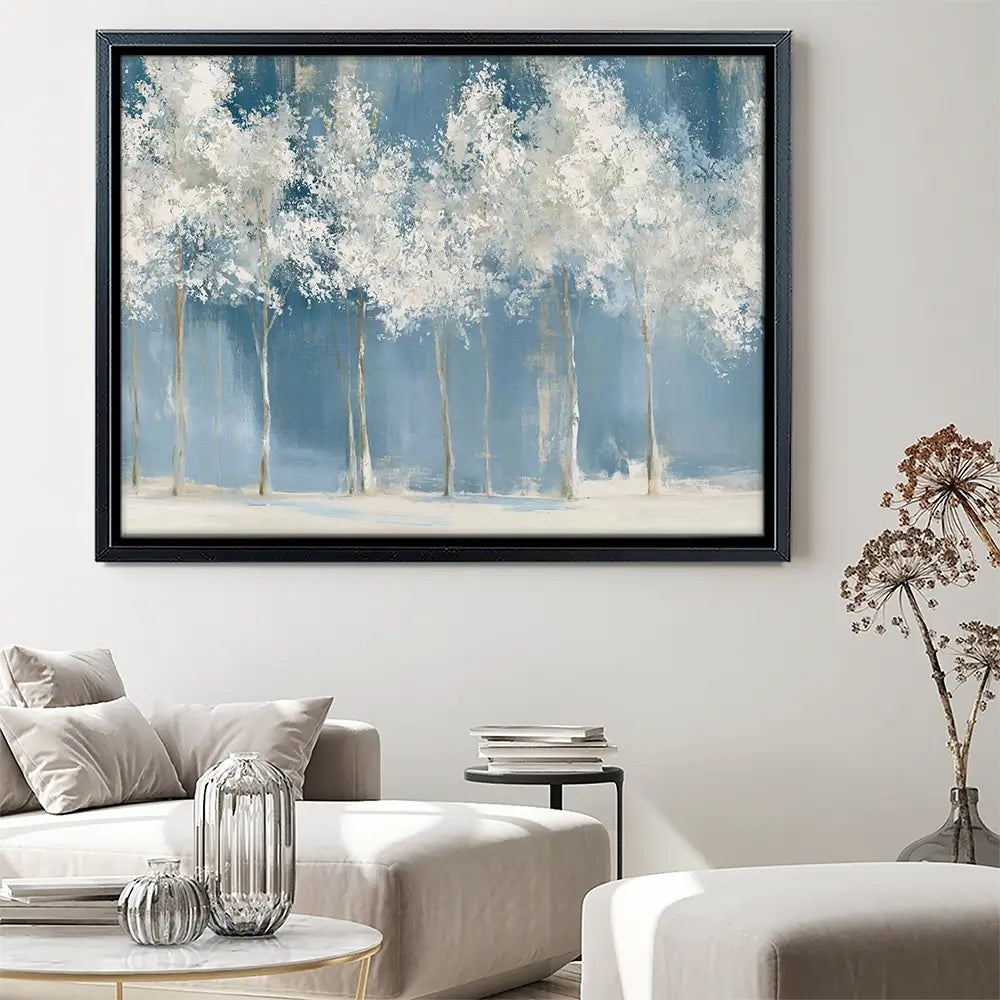 Birch Grove In Frost Canvas Print Birch Grove In Frost Canvas Print wall art product Chromatic Storm Studio