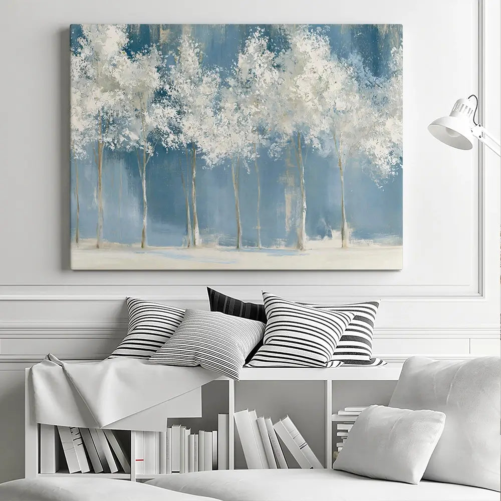 Birch Grove In Frost Canvas Print Birch Grove In Frost Canvas Print wall art product Chromatic Storm Studio