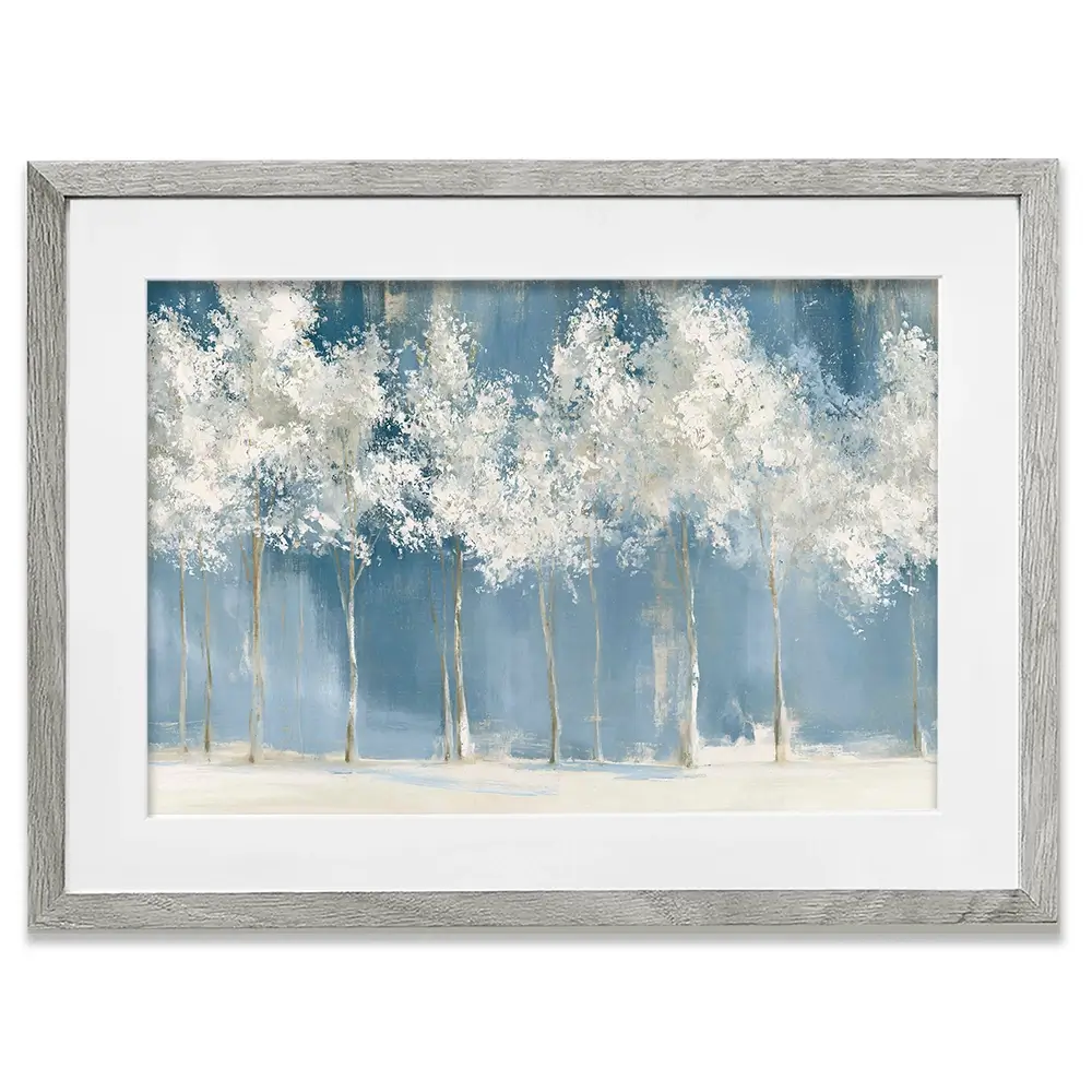 Birch Grove In Frost Framed Art Print Birch Grove In Frost Framed Art Print wall art product Chromatic Storm Studio