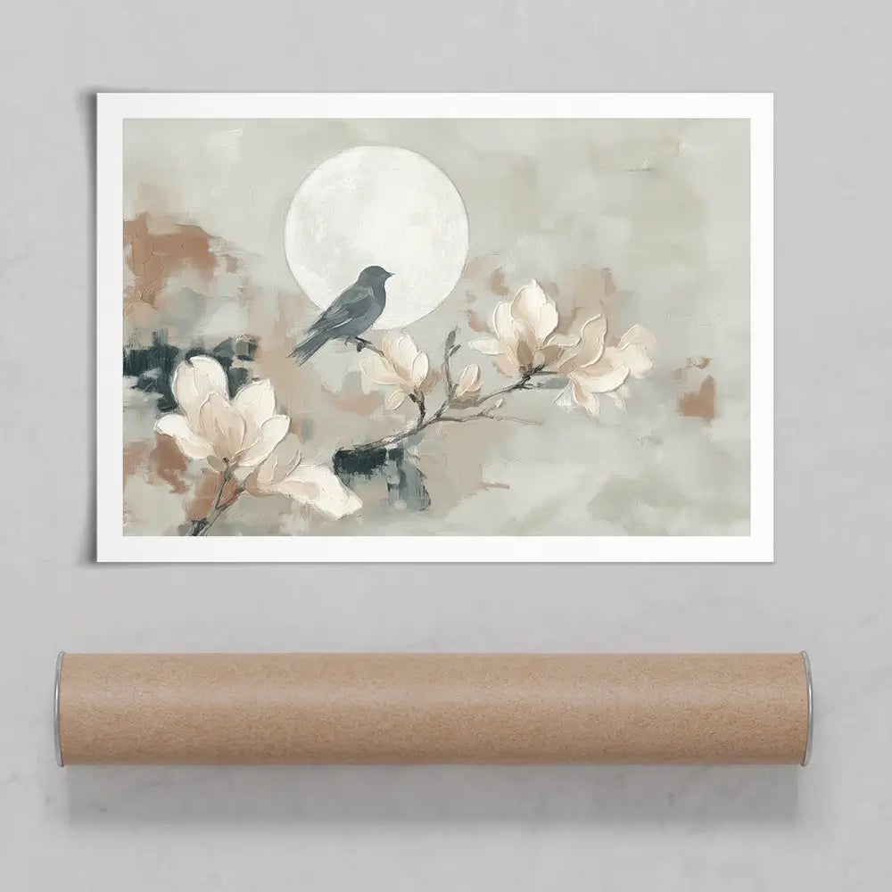 Bird Silhouette And Moon Art Print Bird Silhouette And Moon Art Print wall art product Chromatic Storm Studio