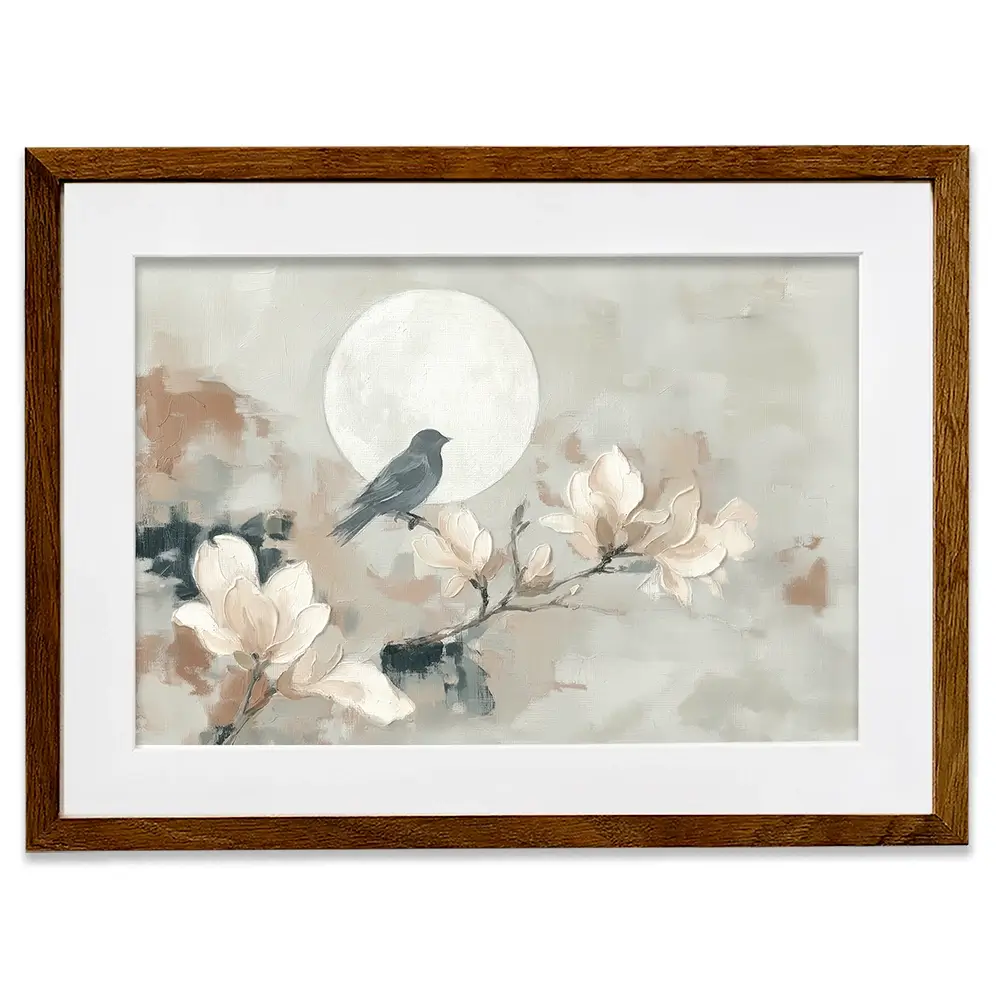 Bird Silhouette And Moon Framed Art Print Bird Silhouette And Moon Framed Art Print wall art product Chromatic Storm Studio