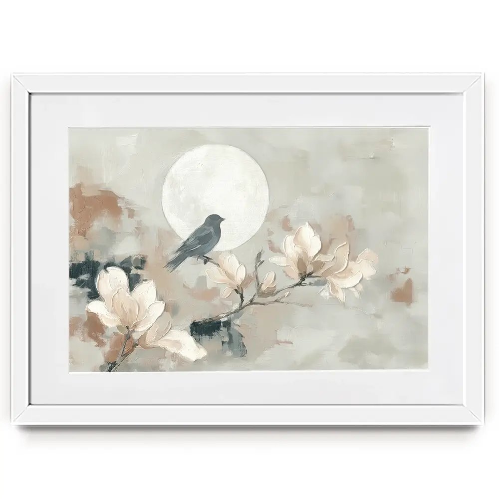 Bird Silhouette And Moon Framed Art Print Bird Silhouette And Moon Framed Art Print wall art product Chromatic Storm Studio