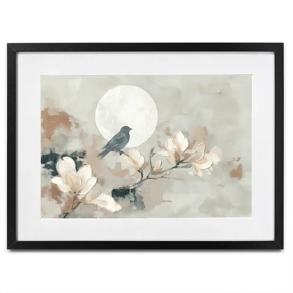 Bird Silhouette And Moon Framed Art Print Bird Silhouette And Moon Framed Art Print wall art product Chromatic Storm Studio
