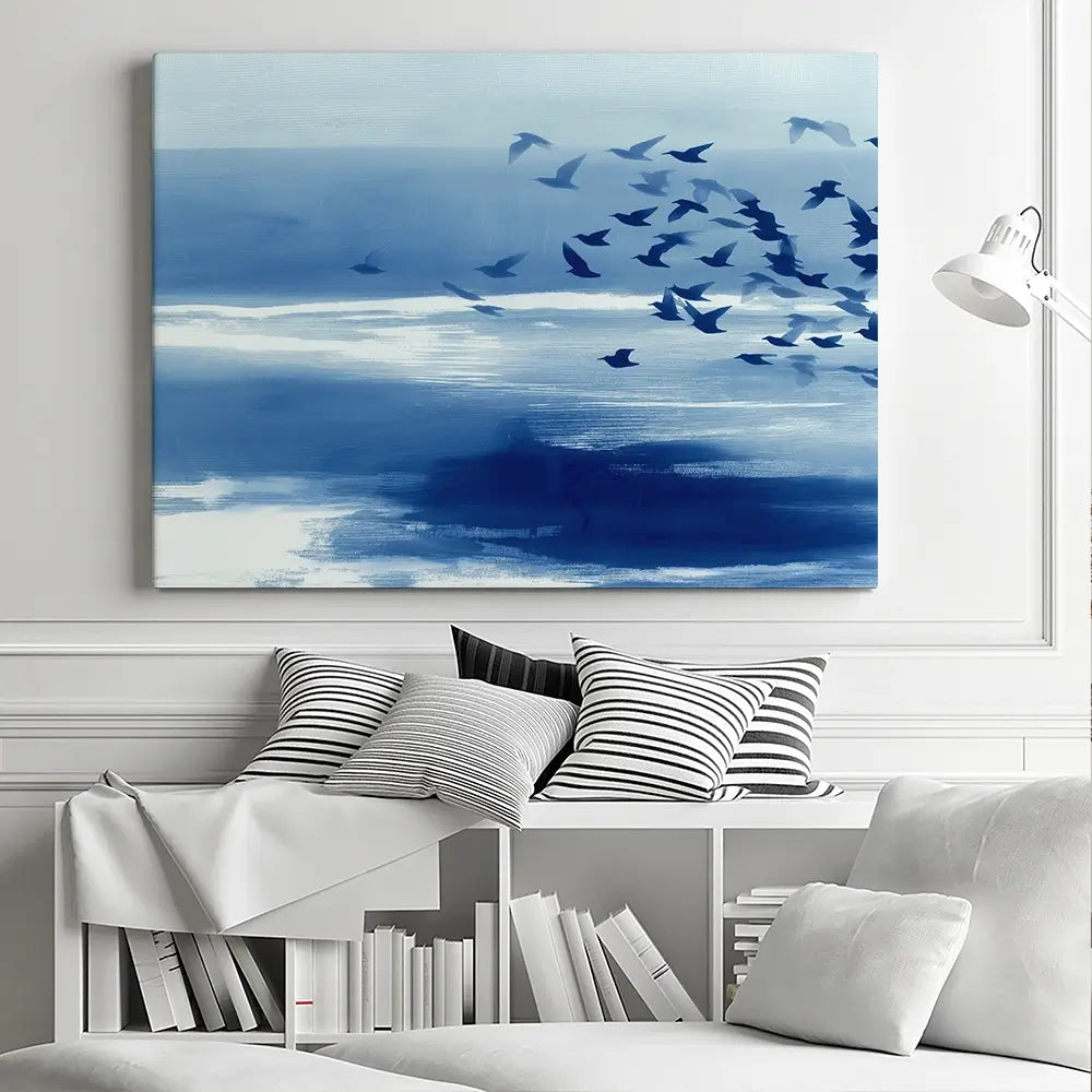 Birds In Blue Wind Canvas Print Birds In Blue Wind Canvas Print wall art product Chromatic Storm Studio