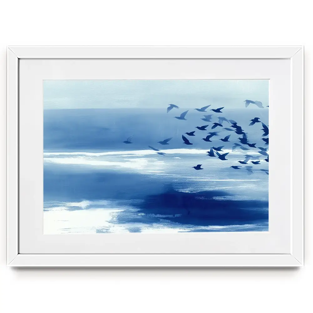 Birds In Blue Wind Framed Art Print Birds In Blue Wind Framed Art Print wall art product Chromatic Storm Studio