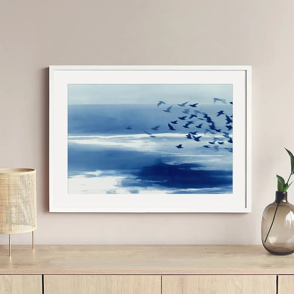 Birds In Blue Wind Framed Art Print Birds In Blue Wind Framed Art Print wall art product Chromatic Storm Studio
