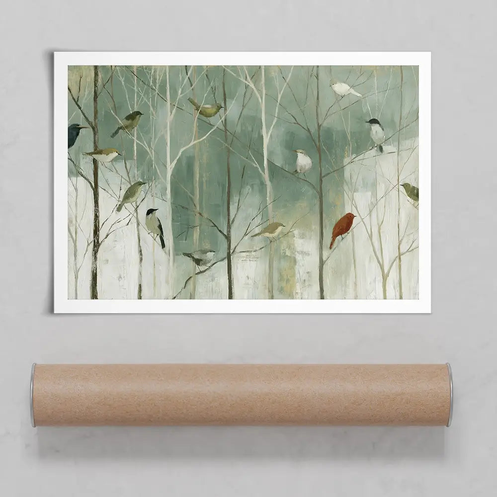 Birds In The Winter Wood Art Print Birds In The Winter Wood Art Print wall art product Chromatic Storm Studio