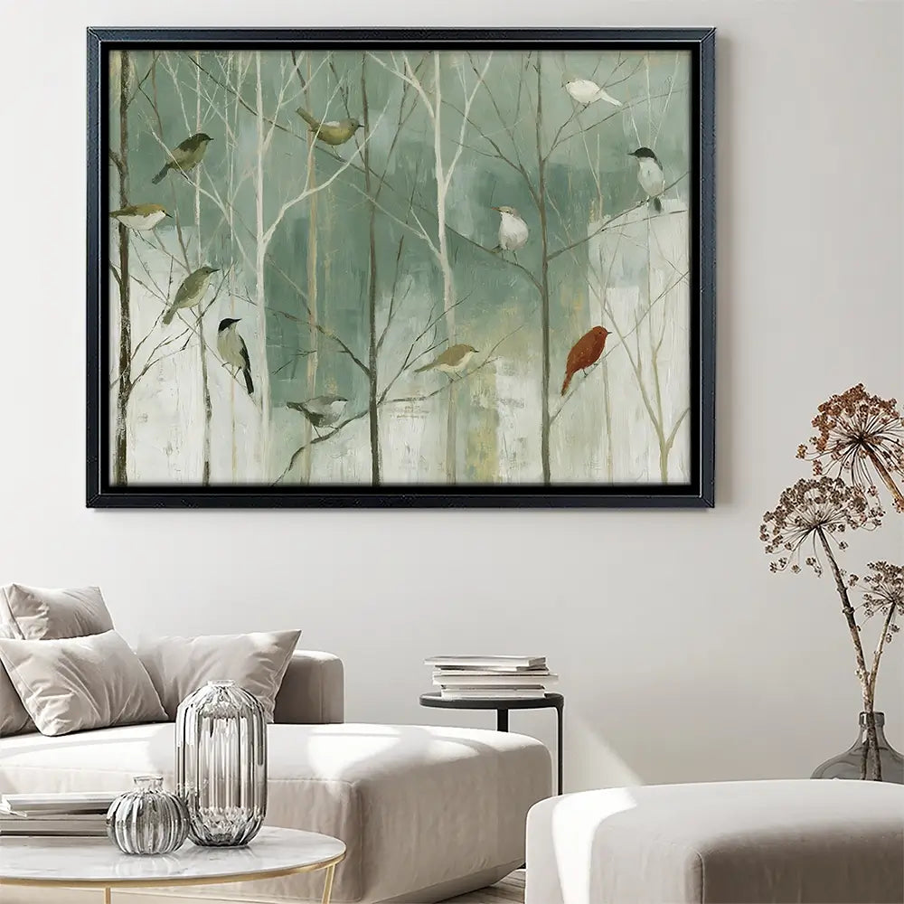 Birds In The Winter Wood Canvas Print Birds In The Winter Wood Canvas Print wall art product Chromatic Storm Studio