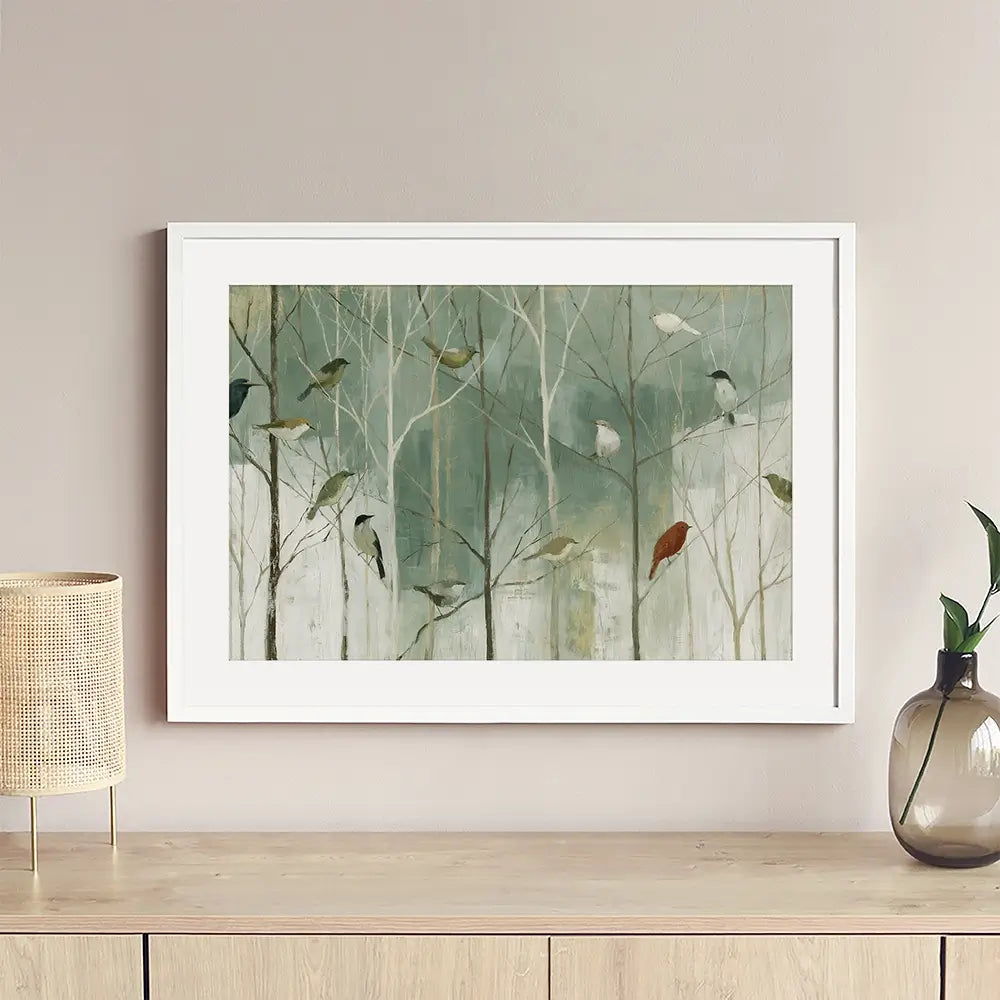 Birds In The Winter Wood Framed Art Print Birds In The Winter Wood Framed Art Print wall art product Chromatic Storm Studio