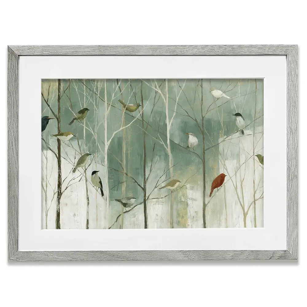 Birds In The Winter Wood Framed Art Print Birds In The Winter Wood Framed Art Print wall art product Chromatic Storm Studio