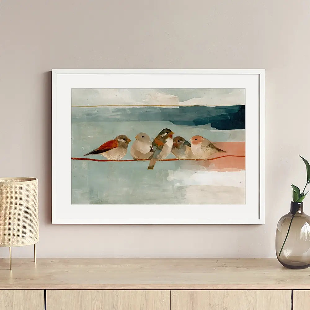 Birds On A Wire Framed Art Print Birds On A Wire Framed Art Print wall art product Chromatic Storm Studio