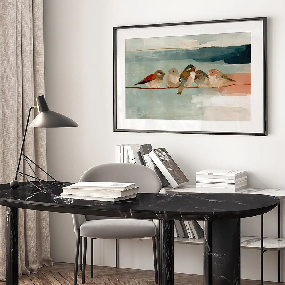 Birds On A Wire Framed Art Print Birds On A Wire Framed Art Print wall art product Chromatic Storm Studio