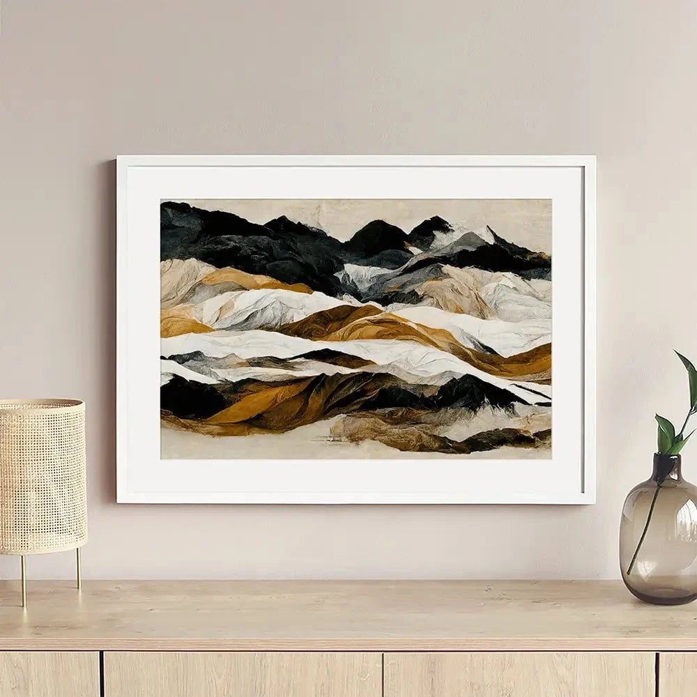 Black And Ochre Mountains Framed Art Print Black And Ochre Mountains Framed Art Print wall art product Treechild