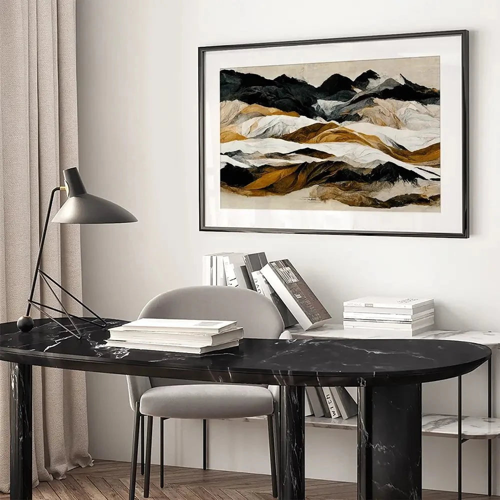 Black And Ochre Mountains Framed Art Print Black And Ochre Mountains Framed Art Print wall art product Treechild