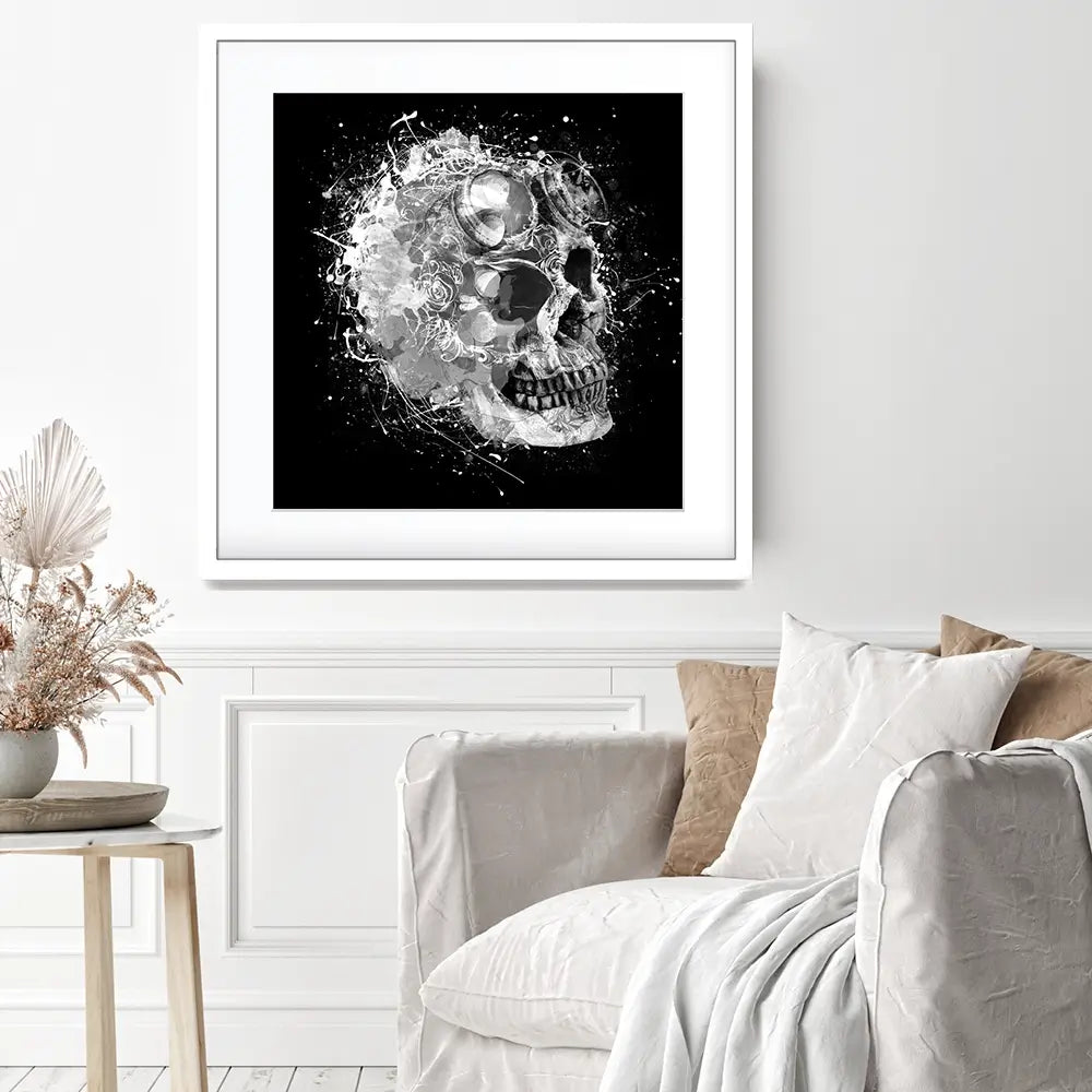 Black And White Skull Square Framed Art Print Black And White Skull Square Framed Art Print wall art product Aimee Linzi