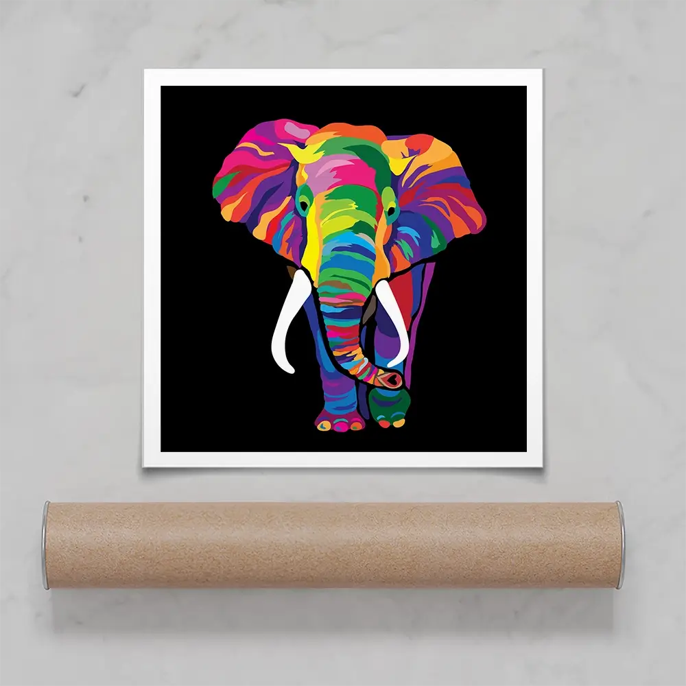 Black Colourful Elephant Square Art Print Black Colourful Elephant Square Art Print wall art product Denel / Shutterstock