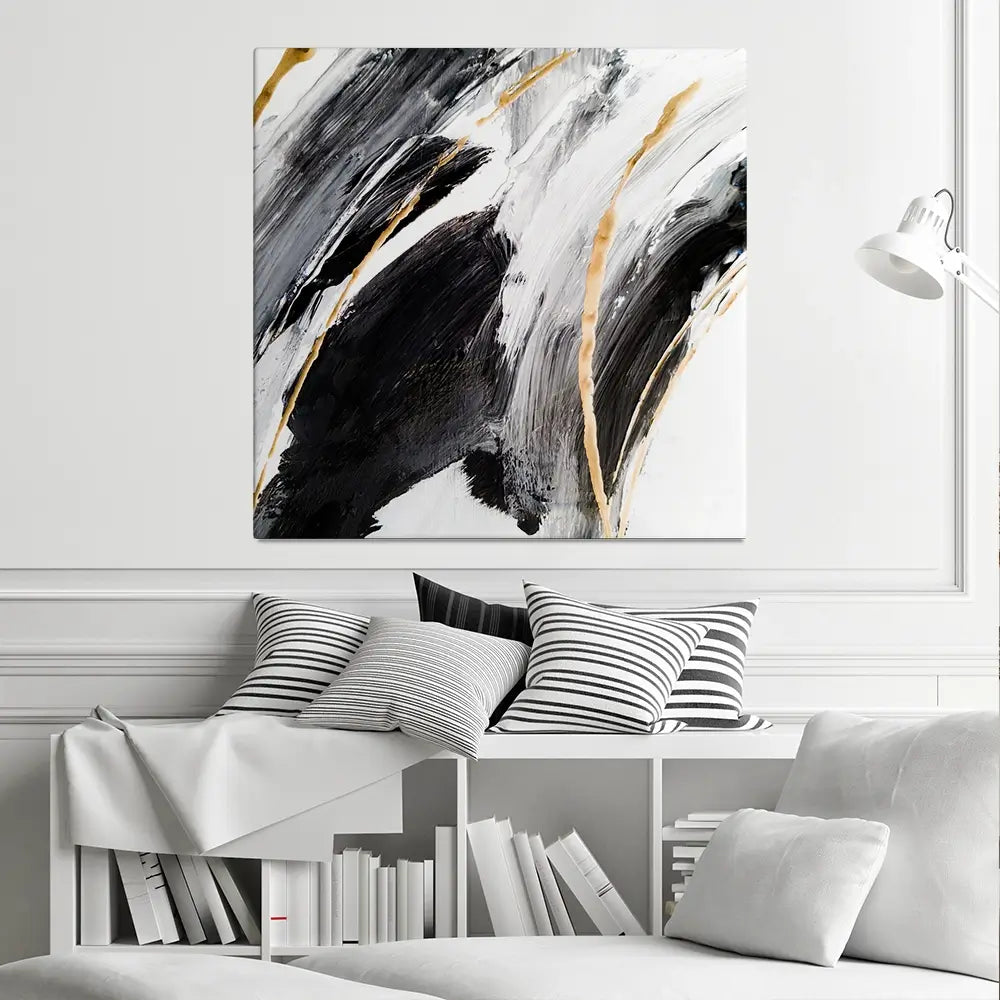 Black White And Grey Square Canvas Print Black White And Grey Square Canvas Print wall art product Adelina ART / Shutterstock