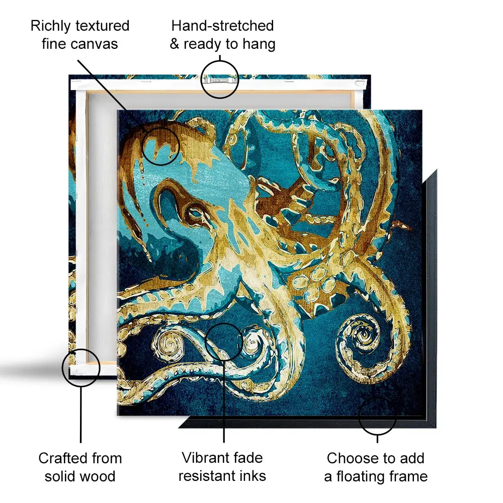 Blue And Gold Octopus Canvas Print Blue And Gold Octopus Canvas Print wall art product officeBBstudio / Shutterstock