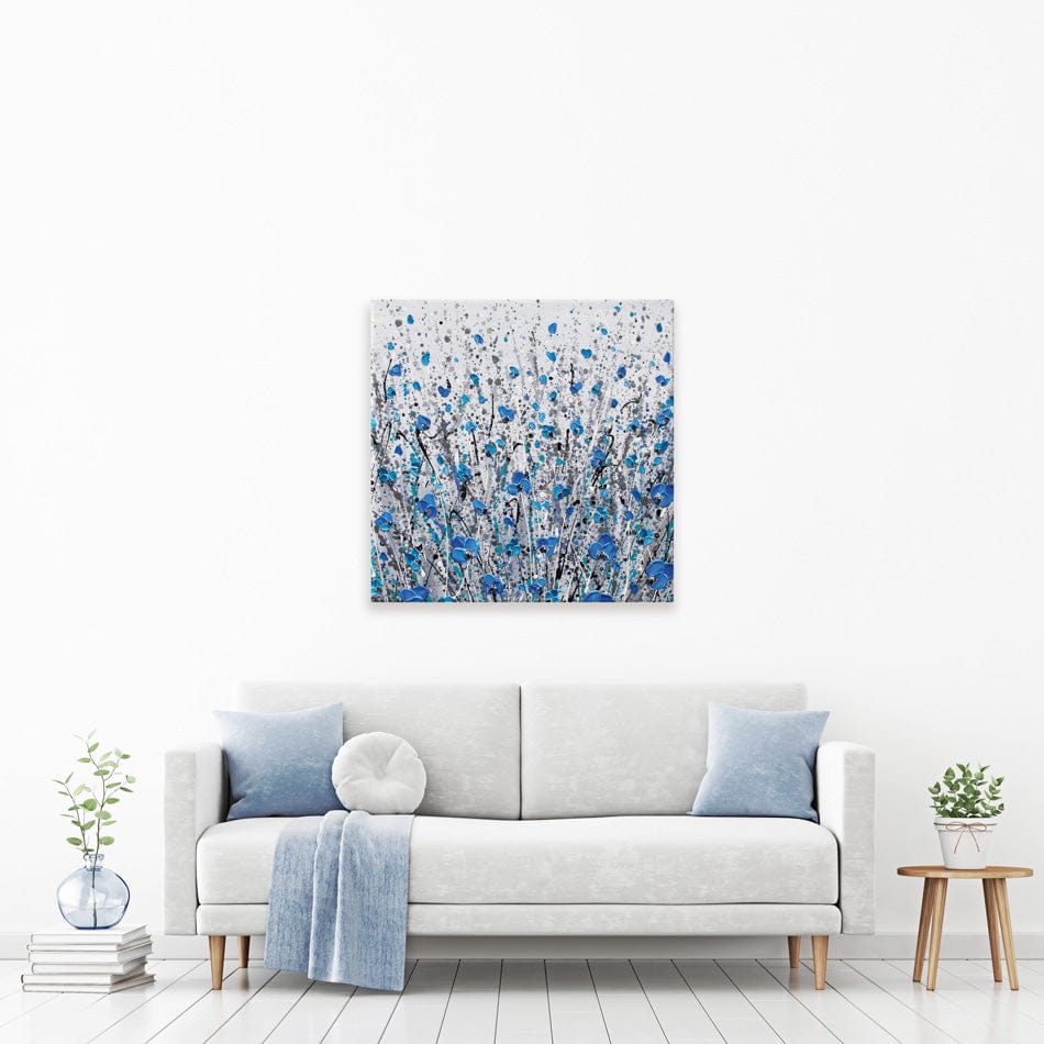 Blue And Grey Meadow Square Canvas Print wall art product Olga Tkachyk
