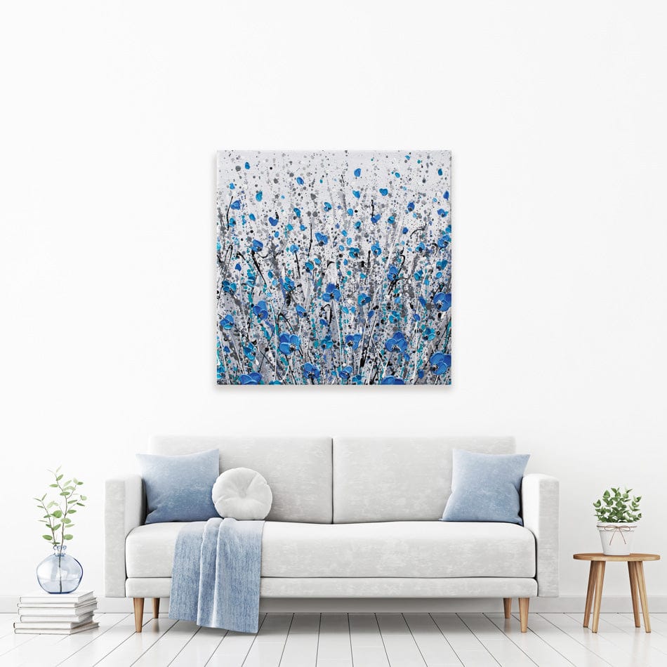 Blue And Grey Meadow Square Canvas Print wall art product Olga Tkachyk