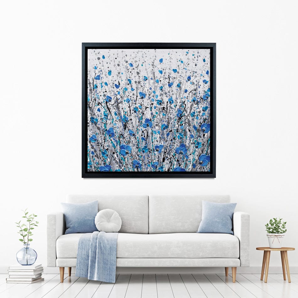 Blue And Grey Meadow Square Canvas Print wall art product Olga Tkachyk