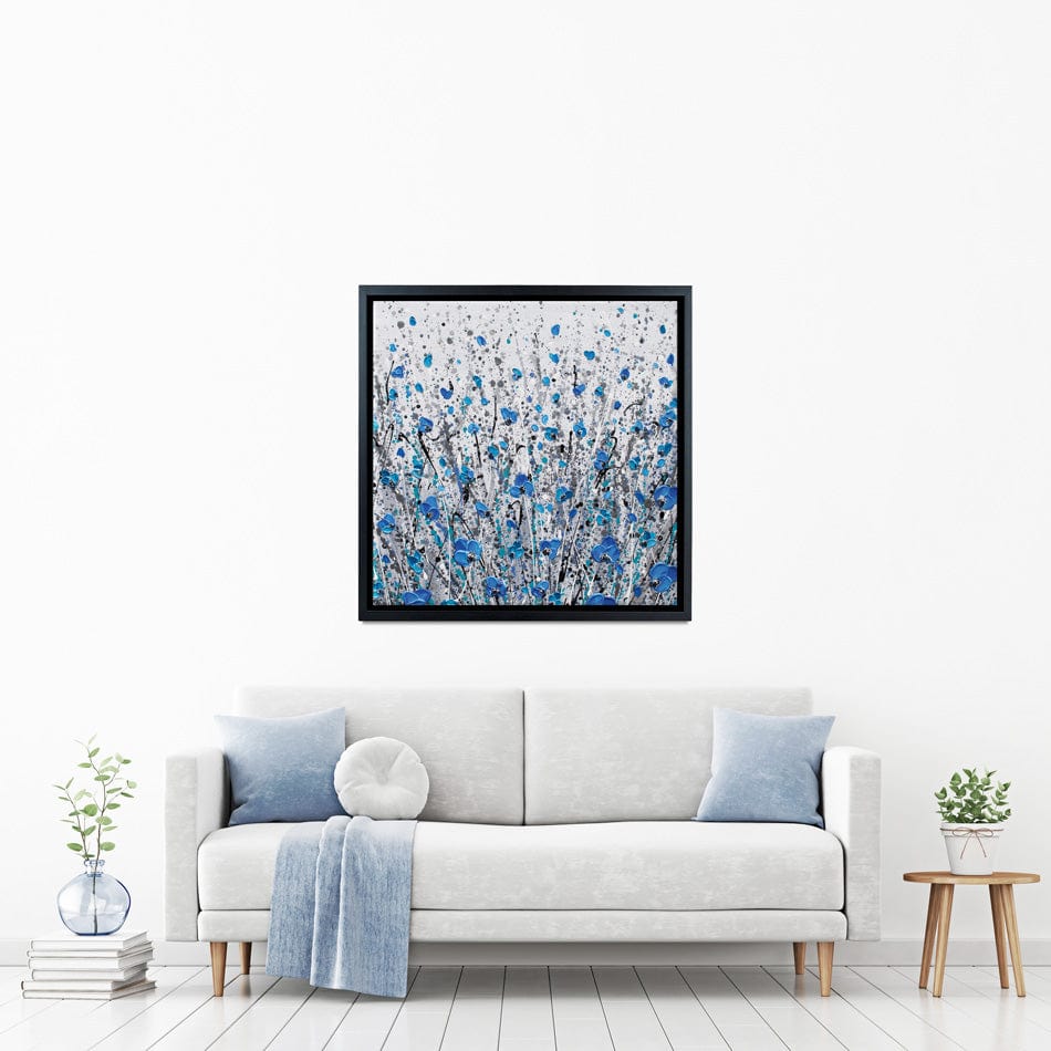 Blue And Grey Meadow Square Canvas Print wall art product Olga Tkachyk