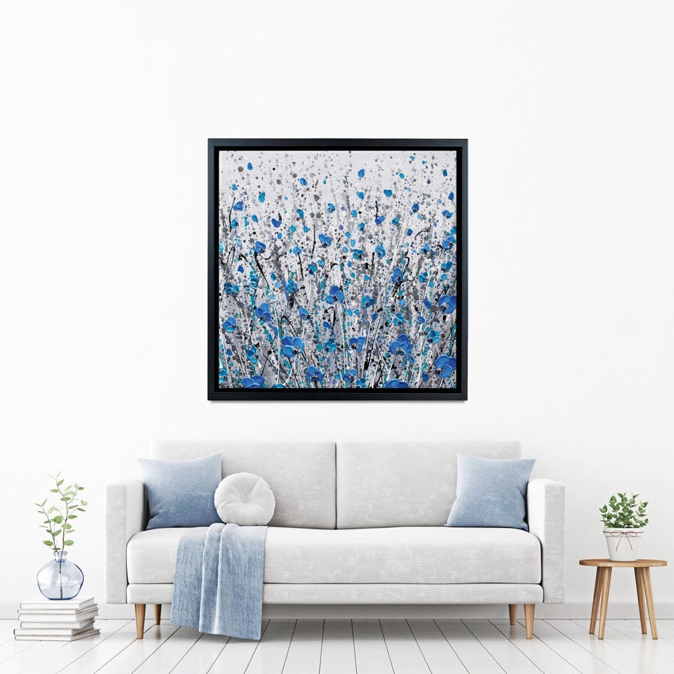 Blue And Grey Meadow Square Canvas Print wall art product Olga Tkachyk