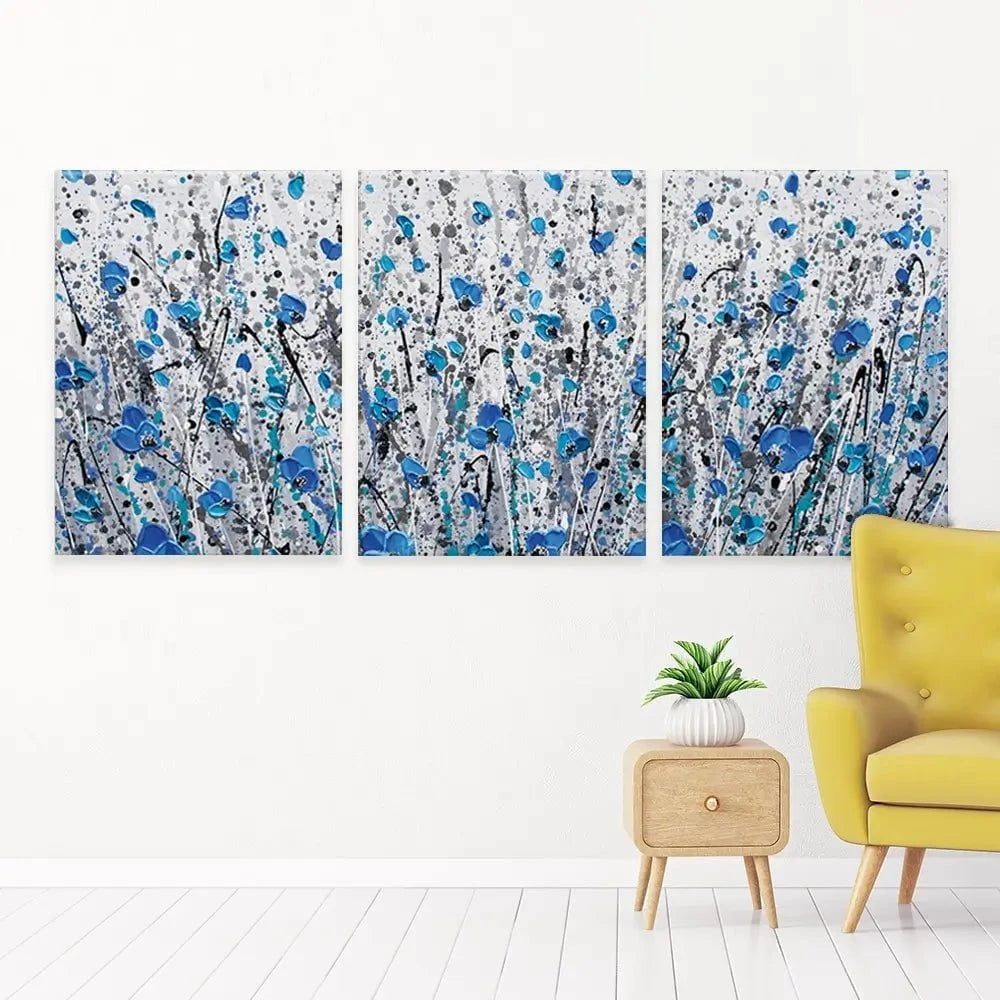 Blue And Grey Meadow Trio Canvas Print Blue And Grey Meadow Trio Canvas Print wall art product Olga Tkachyk