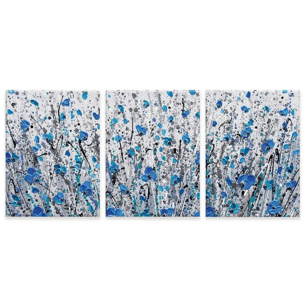 Blue And Grey Meadow Trio Canvas Print Blue And Grey Meadow Trio Canvas Print wall art product Olga Tkachyk
