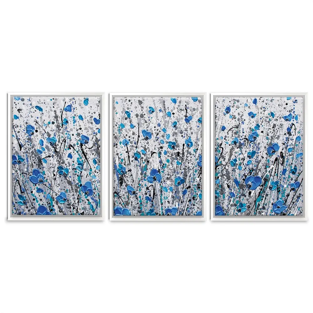 Blue And Grey Meadow Trio Canvas Print Blue And Grey Meadow Trio Canvas Print wall art product Olga Tkachyk