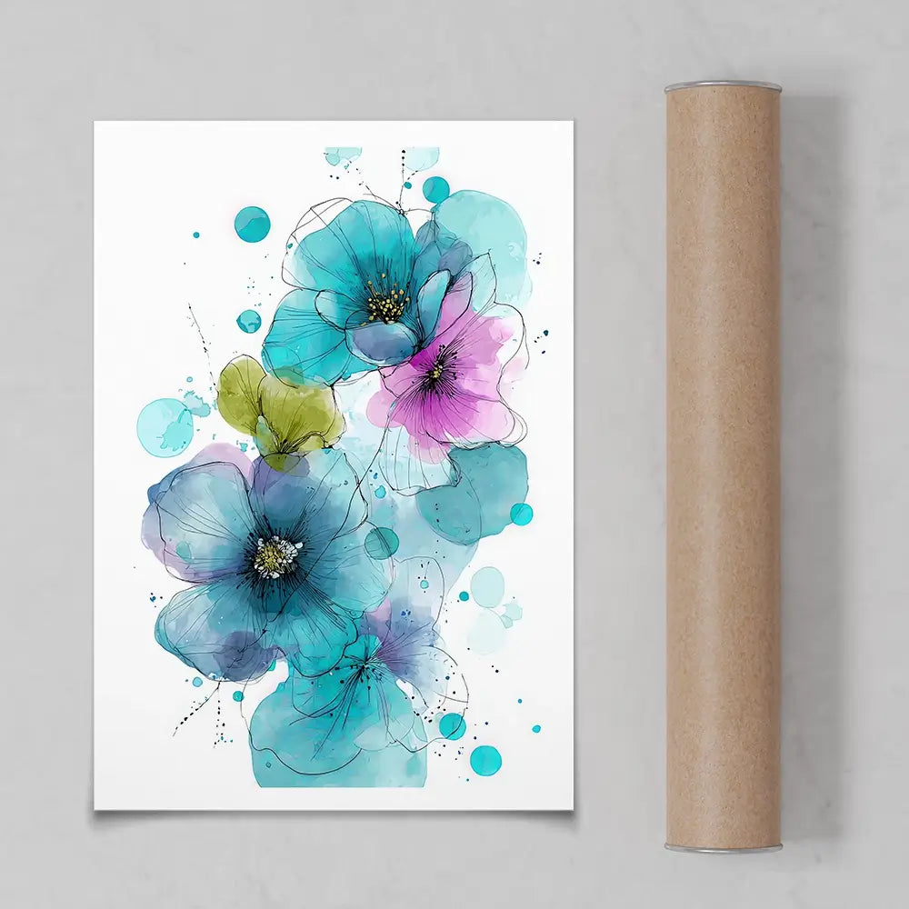 Blue And Pink Flowers Art Print Blue And Pink Flowers Art Print wall art product David Alexander Elder