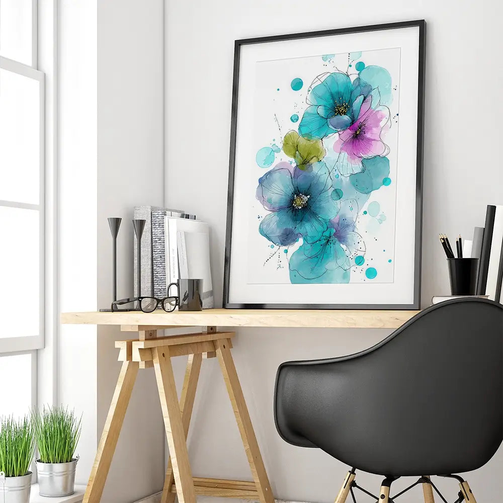 Blue And Pink Flowers Framed Art Print Blue And Pink Flowers Framed Art Print wall art product David Alexander Elder