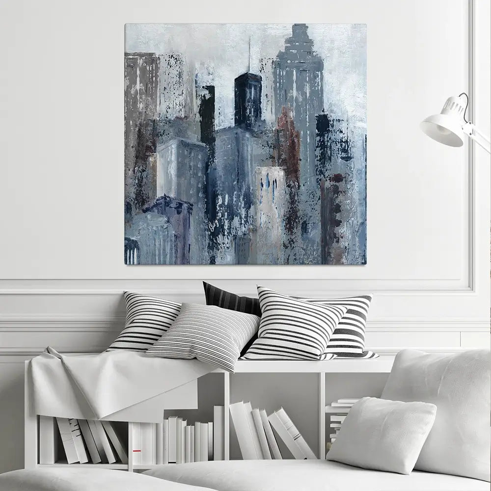 Blue City Mood Square Canvas Print Blue City Mood Square Canvas Print wall art product Art Print Shop