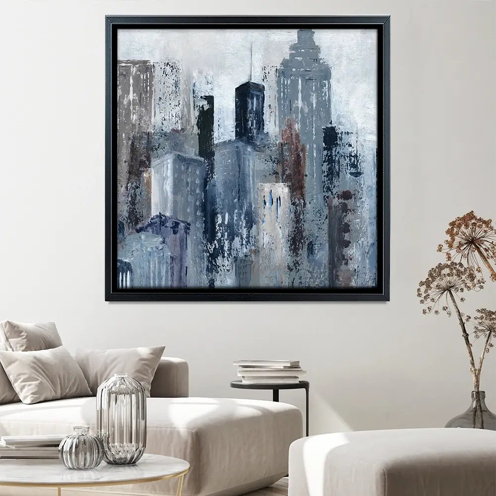 Blue City Mood Square Canvas Print Blue City Mood Square Canvas Print wall art product Art Print Shop