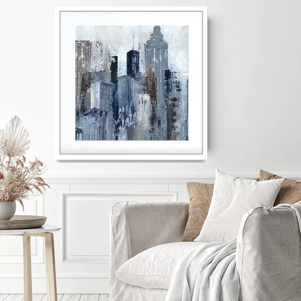 Blue City Mood Square Framed Art Print Blue City Mood Square Framed Art Print wall art product Art Print Shop