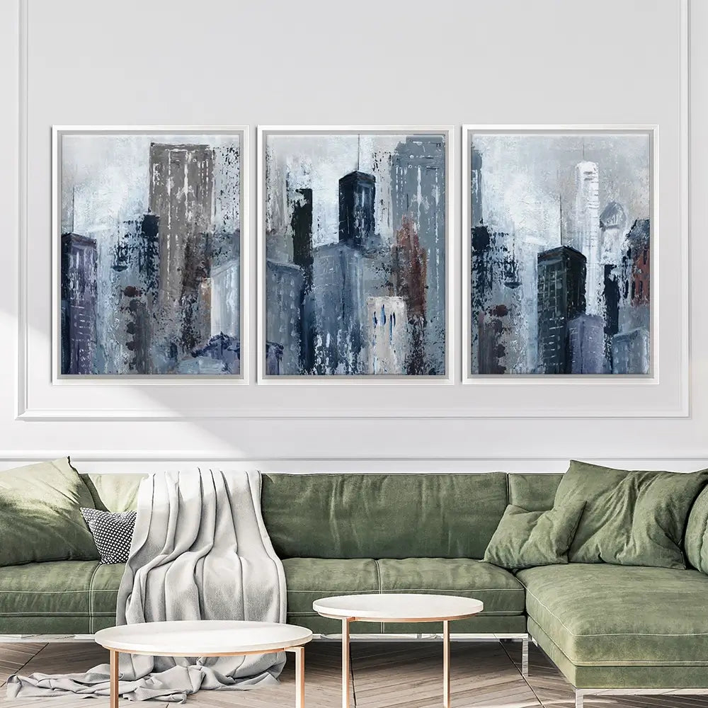 Blue City Mood Trio Canvas Print Blue City Mood Trio Canvas Print wall art product Carol Robinson