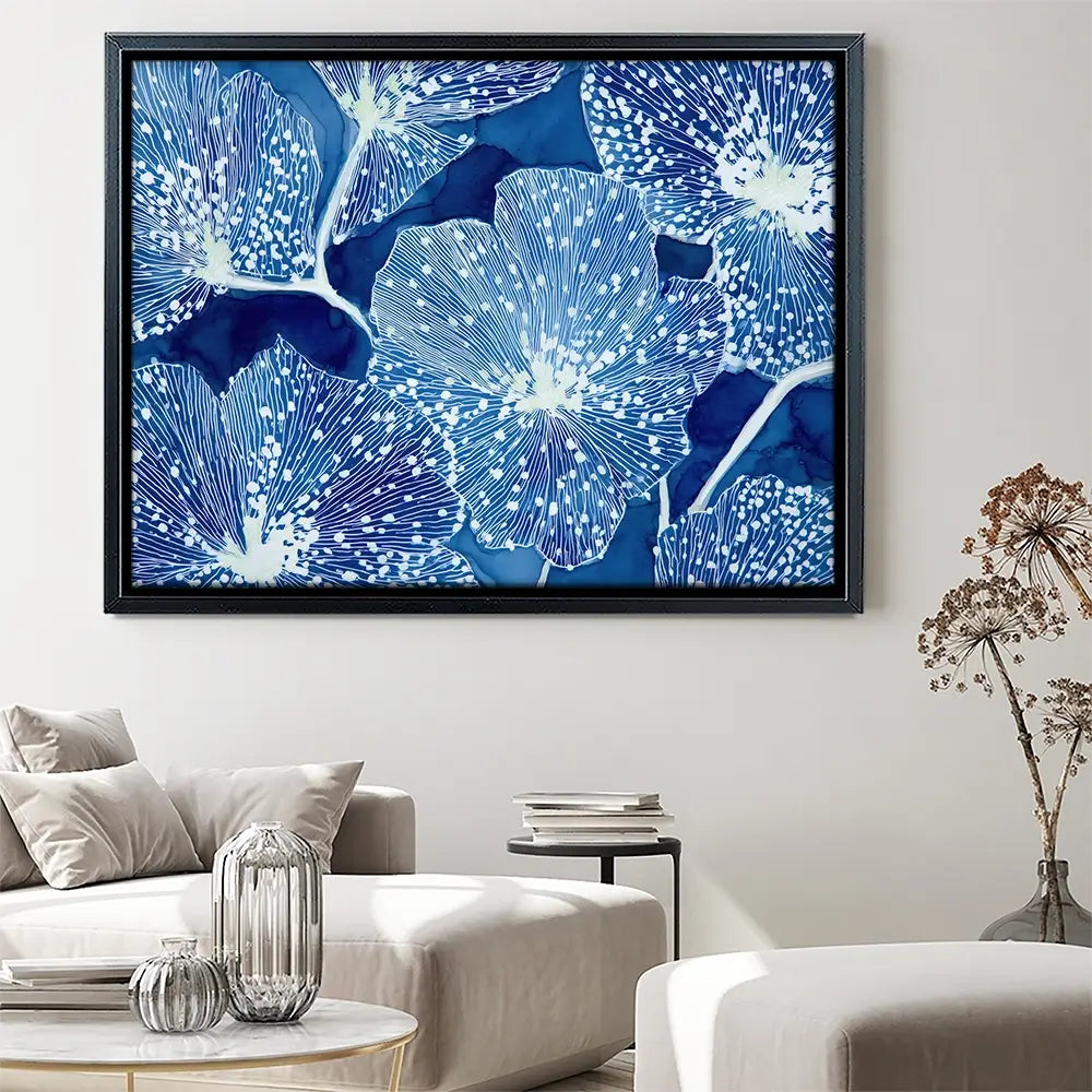 Blue Floral Pattern Close Up Canvas Print Blue Floral Pattern Close Up Canvas Print wall art product Chromatic Storm Studio