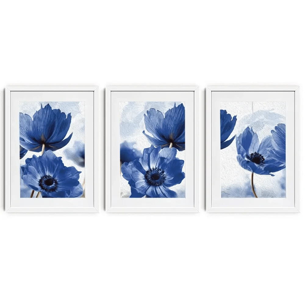 Blue Flowers Framed Art Print Trio Blue Flowers Framed Art Print Trio wall art product Creative Idea / Shutterstock
