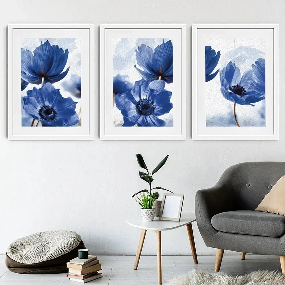 Blue Flowers Framed Art Print Trio Blue Flowers Framed Art Print Trio wall art product Creative Idea / Shutterstock