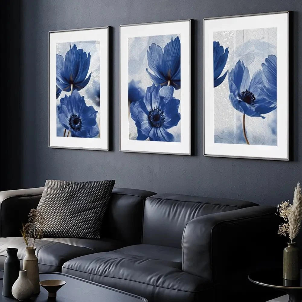Blue Flowers Framed Art Print Trio Blue Flowers Framed Art Print Trio wall art product Creative Idea / Shutterstock