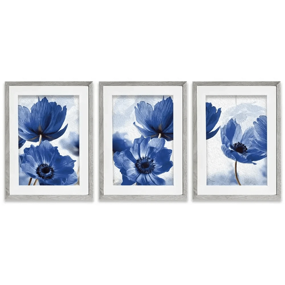 Blue Flowers Framed Art Print Trio Blue Flowers Framed Art Print Trio wall art product Creative Idea / Shutterstock