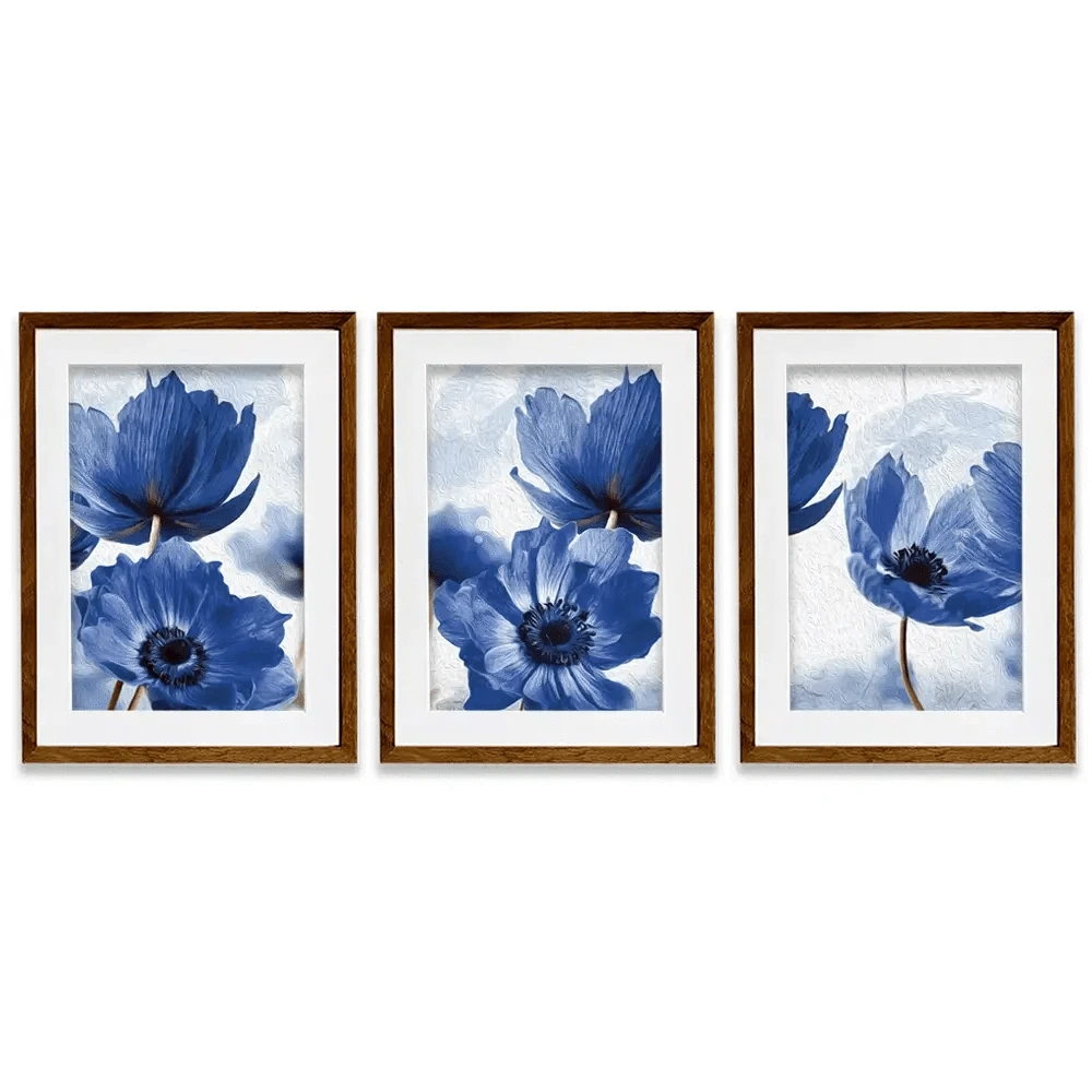Blue Flowers Framed Art Print Trio Blue Flowers Framed Art Print Trio wall art product Creative Idea / Shutterstock