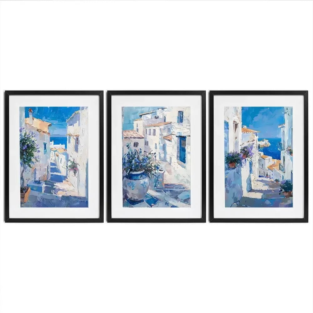 Blue Flowers In Mallorca Framed Art Print Trio Blue Flowers In Mallorca Framed Art Print Trio wall art product Elena Avanesova